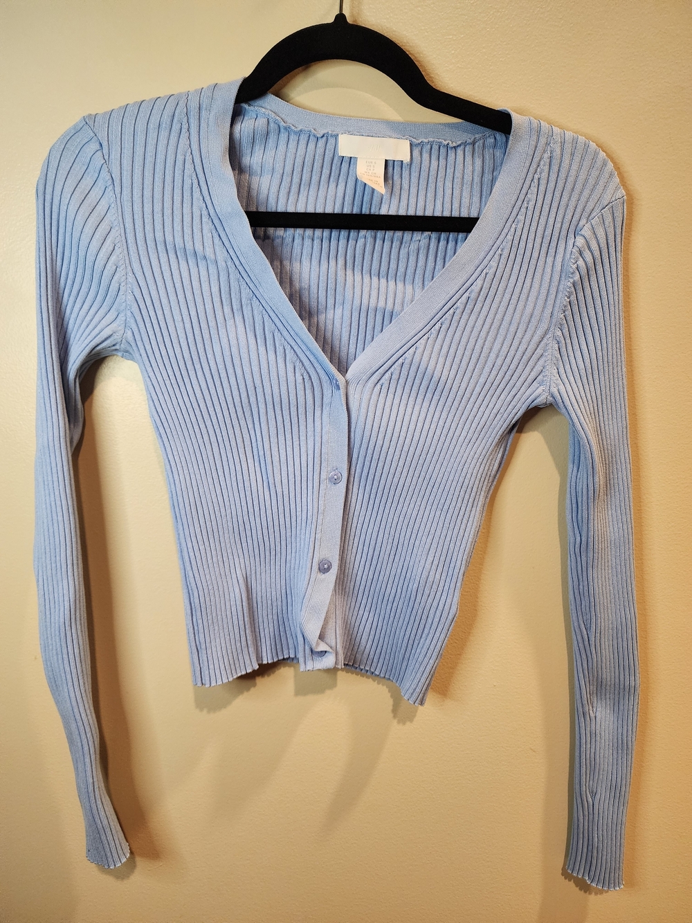 H&M Light Blue Ribbed V-Neck Button Cardigan